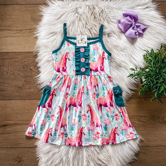 Horses & Wildflowers Dress, 3T & 10/12