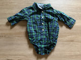 OshKosh Green/Blue Plaid 3/4 Button Down Onesie, 6M