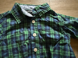 OshKosh Green/Blue Plaid 3/4 Button Down Onesie, 6M