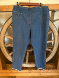 Ruby Rd. Pull on Jeans, Frayed at ankles, Pockets in back, Size 12
