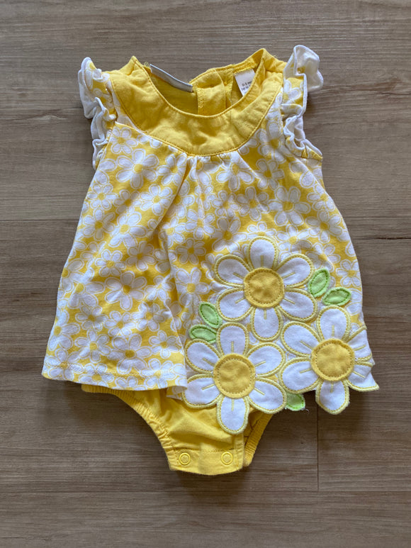 First Impressions Yellow Flower Dress Onesie, 0-3M