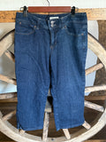 St. John"s Bay, Blue Jean Capris, Stretch, double button w/zipper, Size 10 Petite