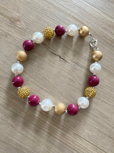 P+L Maroon/Gold/Pearl Bubblegum Necklace