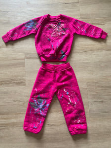 Paint Splatter Dark Pink Sweats Set, 12M