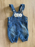 Polka Dot Denim Flower Overalls, 0/3M