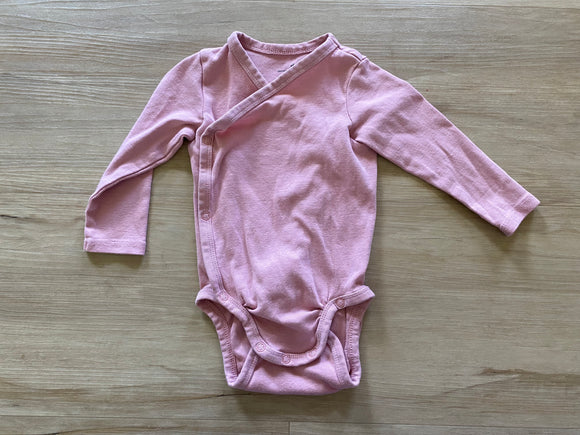 H&M Soft Pink Organic Cotton Wrap Over Onesie, 9M