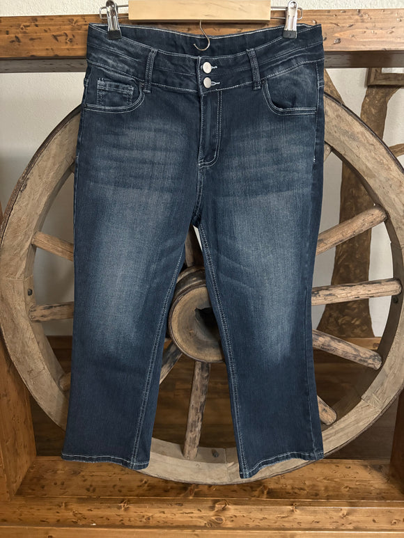 Women's Blue Stretch Jeans, Capri's, Front and Back Pockets, XL (12)