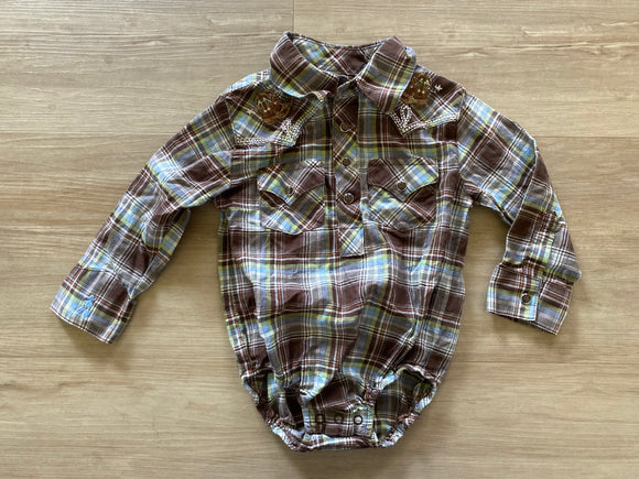 Wrangler Boots Button Down Romper, 12M