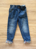 Wonder Nation Pull On Floral Hem Jeans, 3T