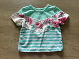 Boutique Floral and Stripe Tee, 2XS (6-12M)