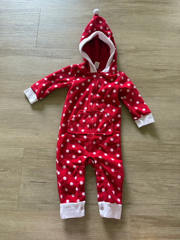 HB Fleece Red, White Polka Dot Bodysuit, 9-12M