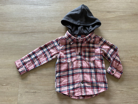 Old Navy Pink Plaid Flannel Hoodie, 18-24M