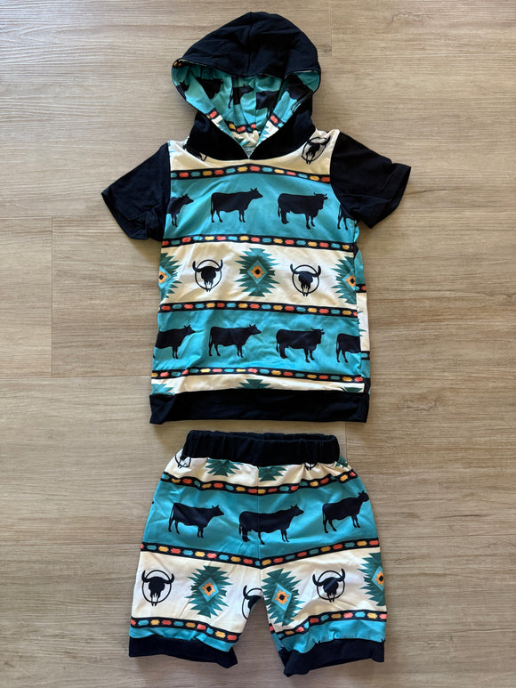 Boutique Cow Hoodie Shorts Set, 3T