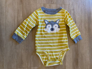 Carter's Striped, Wolf Onesie, 12M