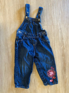 OshKosh Embroidered Flower, Denim Overalls, 24M