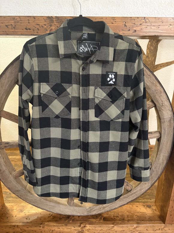 Independent Trading Co., Green & Black Plaid Shirt, Button Down Front, XS