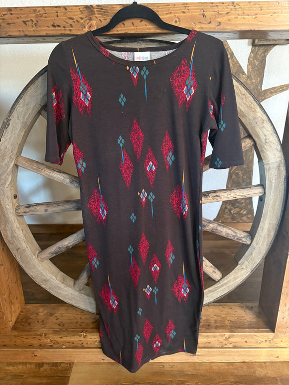 LulaRoe, Brown Fitted, Short Sleeve, Dress, S