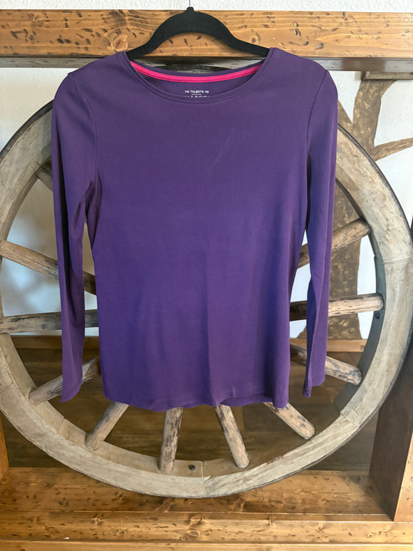 The Talbots Tee, Purple, Long Sleeves, Round Neck, SP