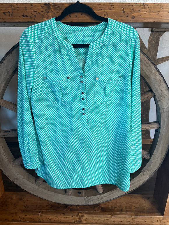 Unknown Brand, Long Sleeve, 3/4 Button Down Front Blouse, Front Pockets, L