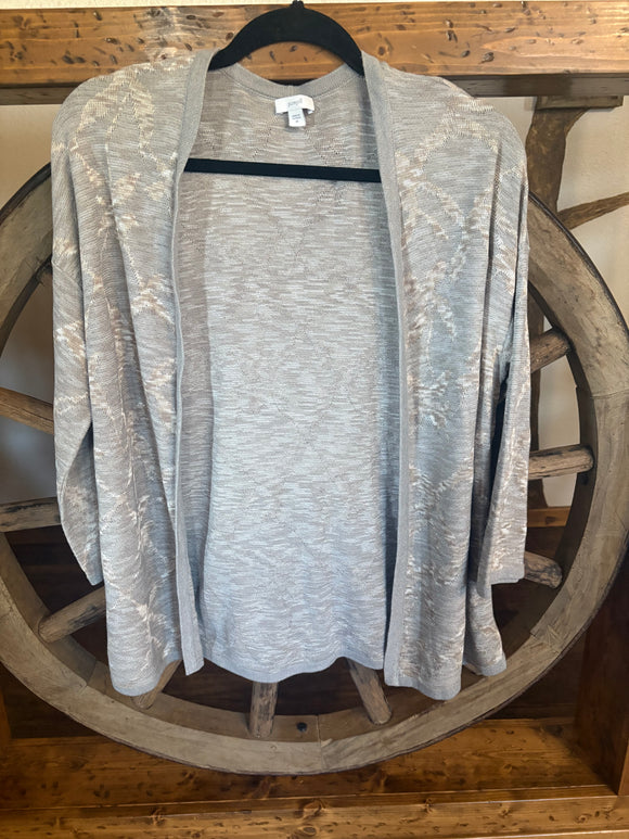 PureJill, Long Sleeves, Open Front, Cardigan, Gray & Brown, XS