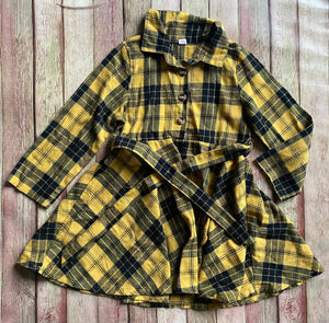 Boutique Yellow Plaid Flannel Dress, 120 (5T)