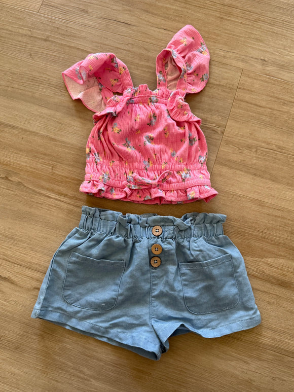 Lemon Kiss Pink Floral Set, 3T