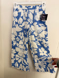 NWT Grayson Threads Kids Blue/white Floral Linen Wide Leg Pants, S(6/7)