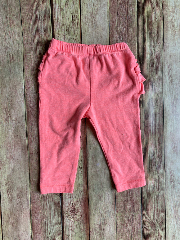 Bright Orangish/Pink Ruffle Butt Leggings, 3-6M