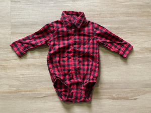 Buffalo Plaid Button Down Onesie, 6M