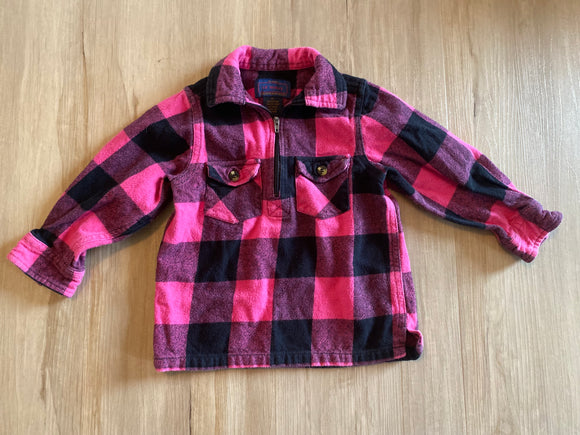 Lil' Hickory Pink/Black 1/4 Zip Down Flannel Pullover, 2T