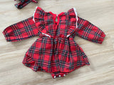 Christmas Plaid Dress Onesie & Headband, 70 (6-12M)