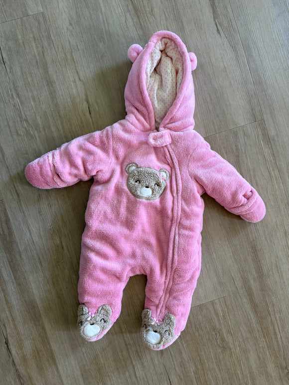 Small Wonders Fuzzy PInk Bear Bunting Suit, 0-3M