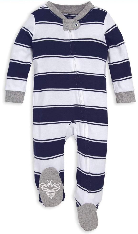 NWT Burt's Bees Navy Striped Sleeper, Newborn, 0-3M, 3-6M, 6-9M