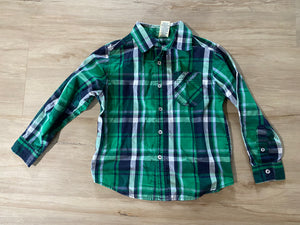 Green Plaid Button Down, S(6-7)