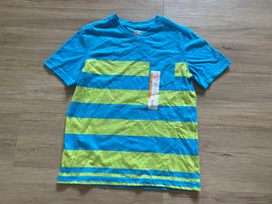 NWT Wonder Nation Blue/Green Striped V-Neck Tee, S(6-7)