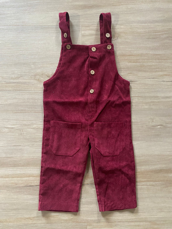 New One Piece Wine Red Jumpsuit Overalls, 90 (1-2T)