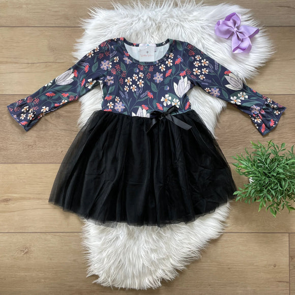 Navy Floral Tulle Dress, 3T