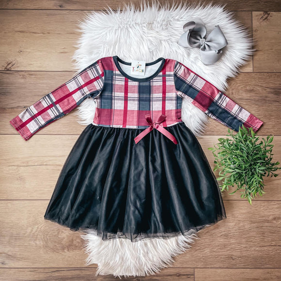 Christmas Plaid and Velvet Tulle Dress, 2T