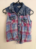 Bienzoe Plaid, Distressed Denim Button Down, 12