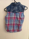 Bienzoe Plaid, Distressed Denim Button Down, 12