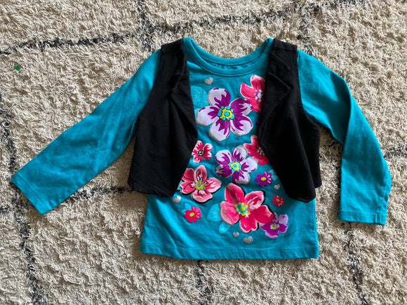 Flower/Vest Long Sleeve Tee, 2T