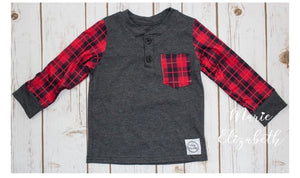 Red Plaid Long Sleeve, 0-3M, 3-6M, 6-12M, 18-24M