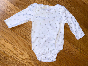 Silver Heart Print Onesie, 3M (runs small)