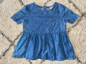 Denim, White Dot Top, 4T