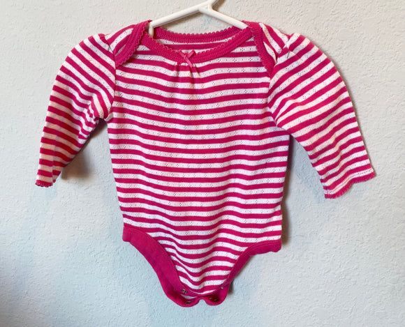 Dark Pink/White Striped Onesie, 0-3M