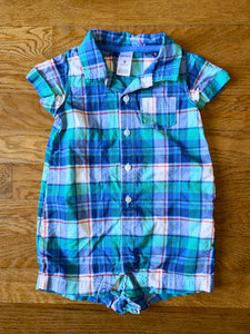 Blue Button Down Romper, 9M