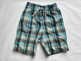 Green/Blue/White/Grey Plaid Pull-On Shorts, M(5/6)