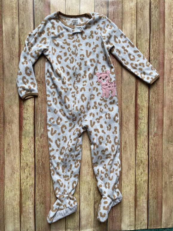 Leopard Fleece Zip Up Sleeper, 3T