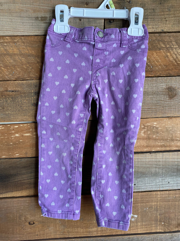 Heart Print Purple Pants, 2T