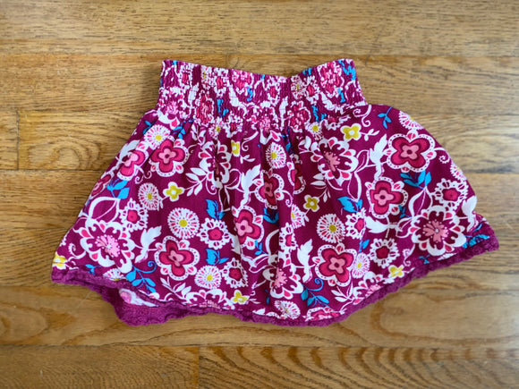 Maroon, Floral Print Corduroy Skirt, 2T